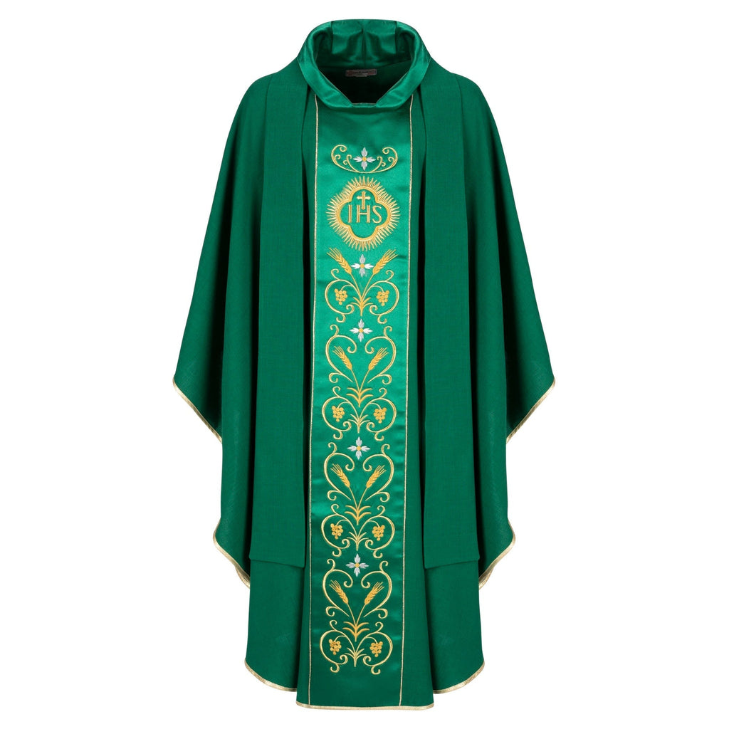 Casula Stolone Cucito - Cristogramma JHS e Spighe di Grano - Verde