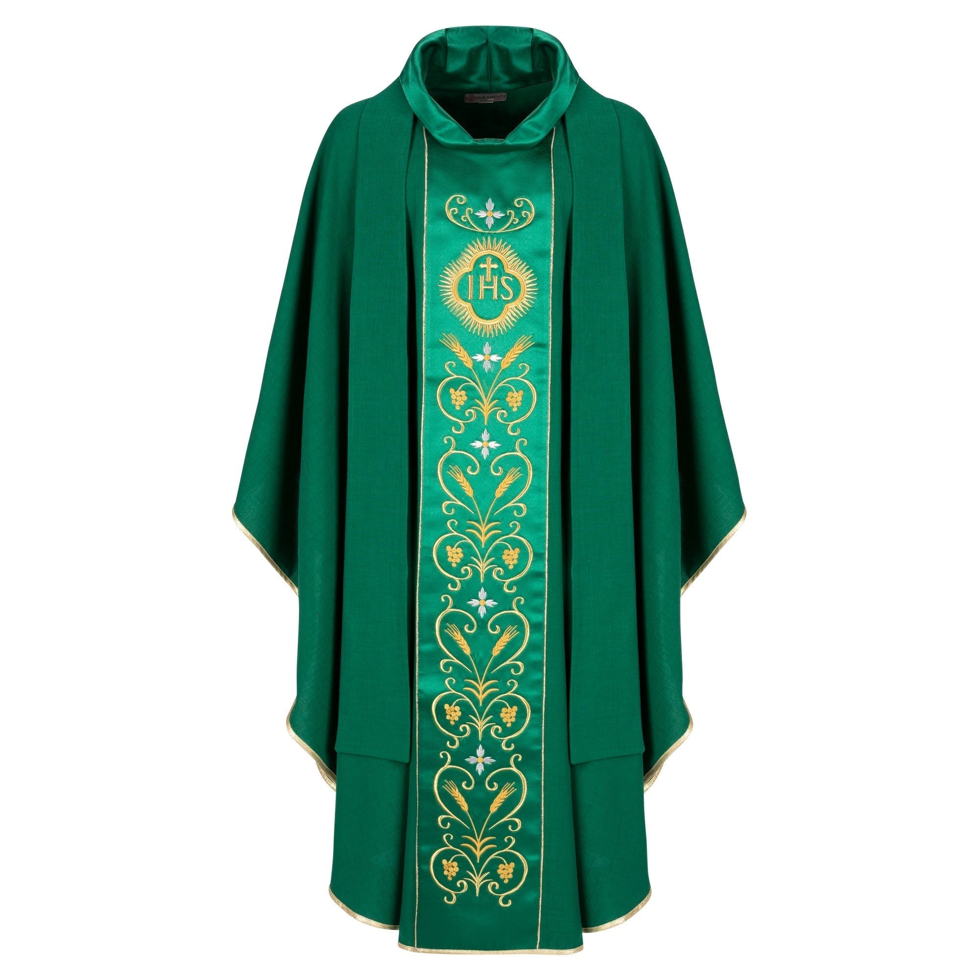 Casula Stolone Cucito - Cristogramma JHS e Spighe di Grano - Verde