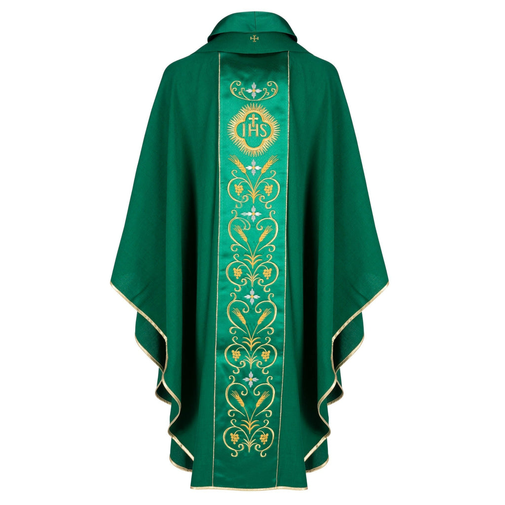 Casula Stolone Cucito - Cristogramma JHS e Spighe di Grano - Verde