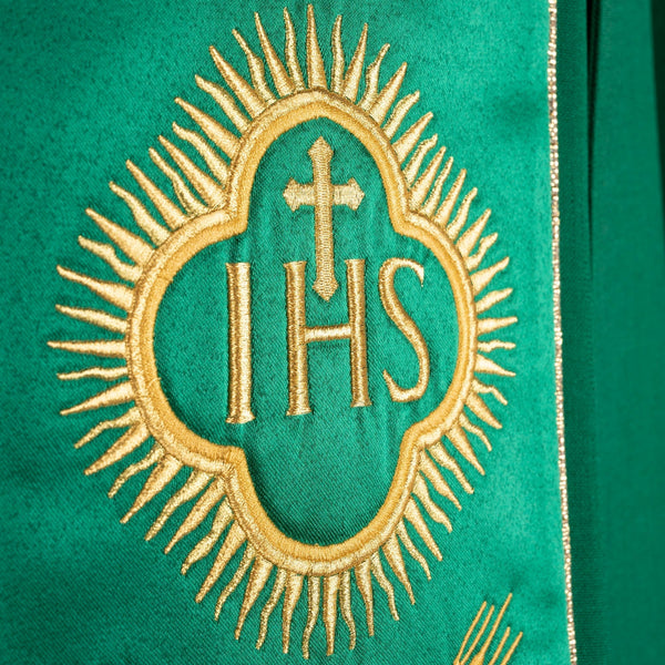 Casula Stolone Cucito - Cristogramma JHS e Spighe di Grano - Verde