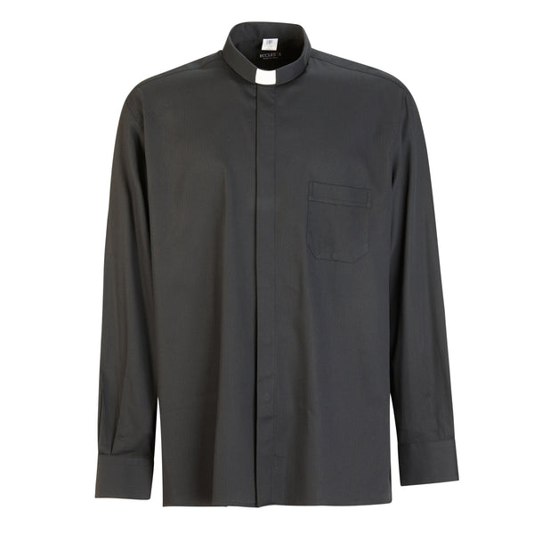 Chemise à chevrons - Noir - 100% coton supérieur - Clergé - Manches longues