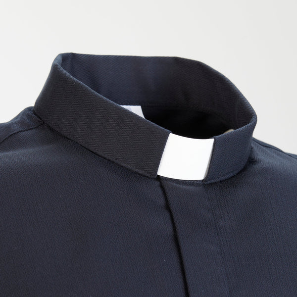 Priesterhemd mit Fischgrät - Schwarz - 100% Superior Baumwolle - Klerus - Langarm
