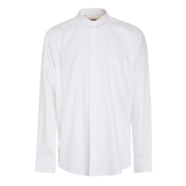 Priesterhemd mit Fischgrät - Weiß - 100% Superior Baumwolle - Klerus - Langarm