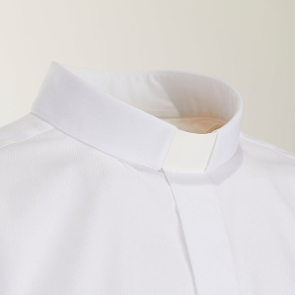 Koszula z tkaniny w jodełkę - Biały - 100% Bawełna - z Koloratką - Długi rękaw