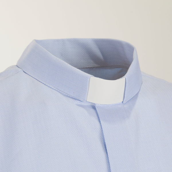 Chemise à chevrons - Bleu clair - 100% coton supérieur - col Clergè - Manches longues