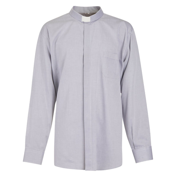 Herringbone Shirt - Grey - 100% Superior Cotton - Clergy - Long Sleeve