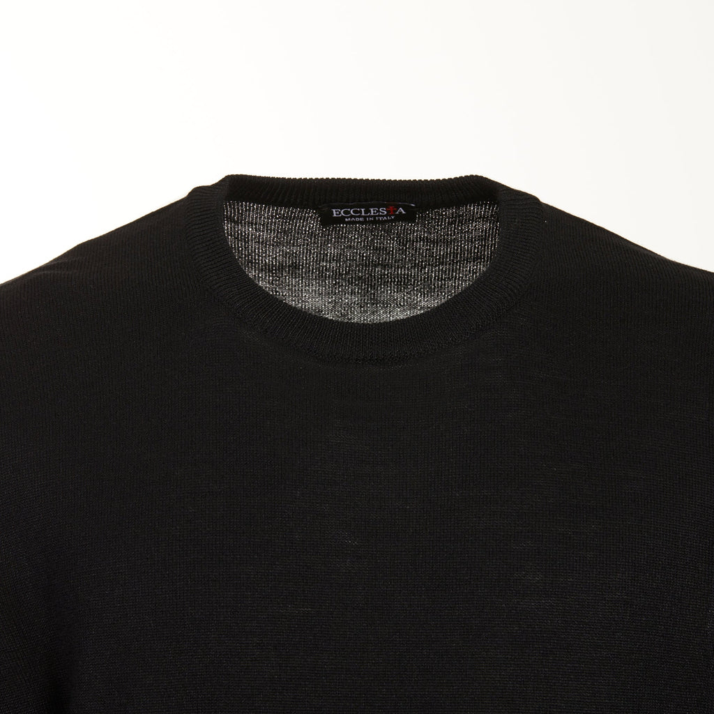 Maglione Girocollo - Nero - Misto Lana Merinos - Manica Lunga