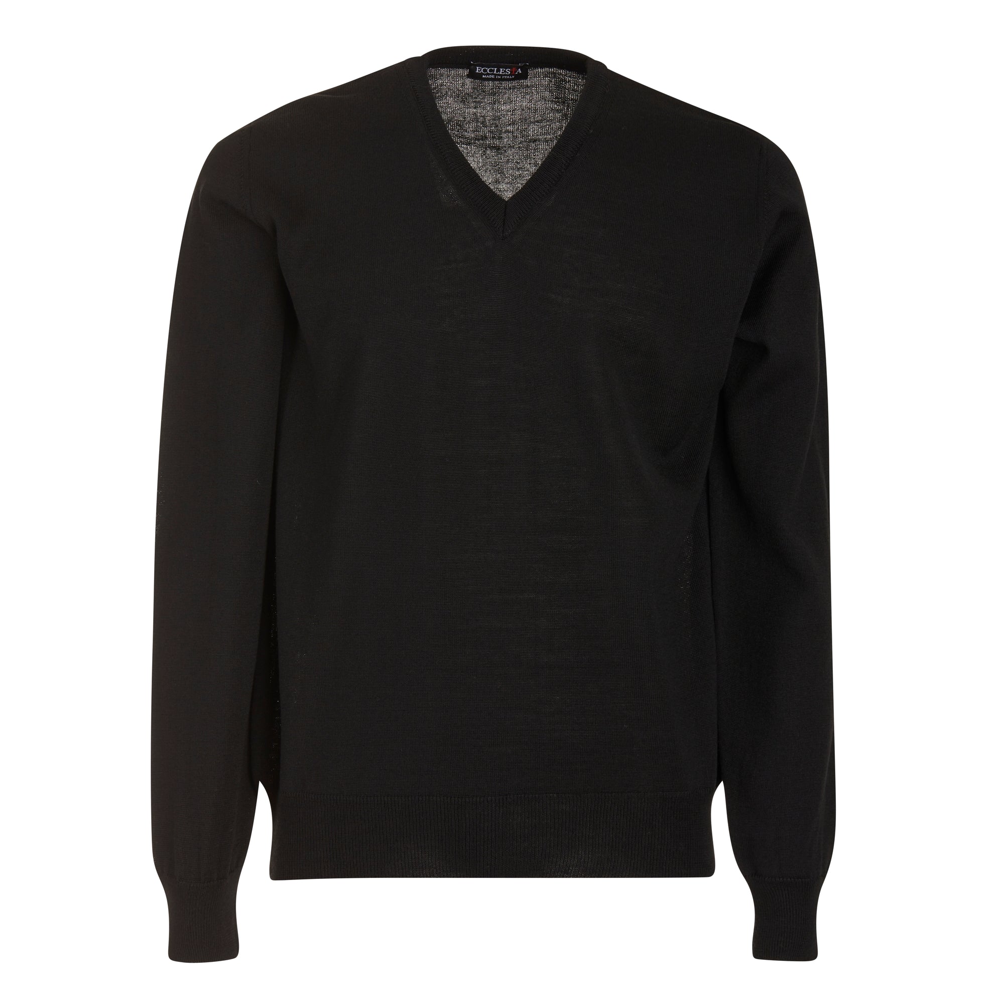 Jersey con cuello en V - Negro - Mezcla de lana merino - Manga larga