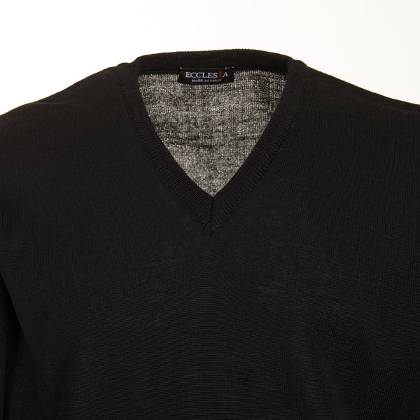 Pullover mit V-Ausschnitt - Schwarz - Merinowollmischung - Langarm