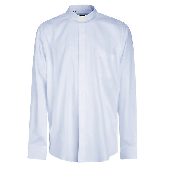 Priesterhemd mit Fischgrät - Hellblau - 100% Superior Baumwolle - Klerus - Langarm